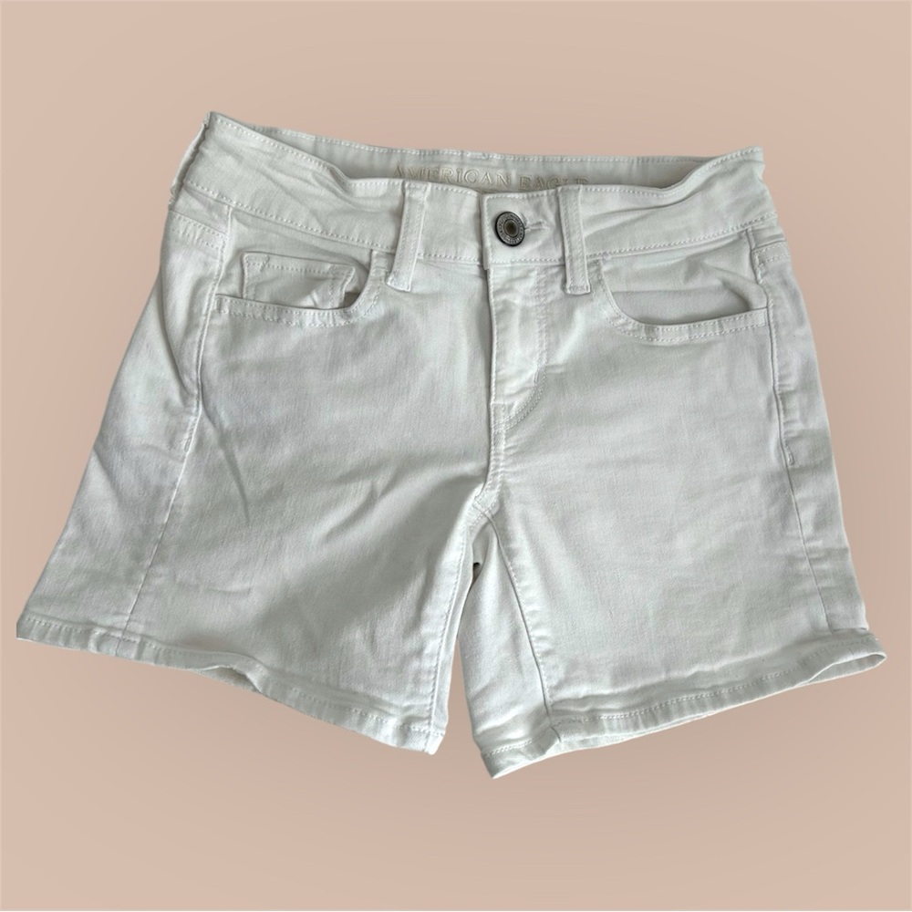 American Eagle White Shorts 0 Womens Super Stretch X Midi Short Soft EUC